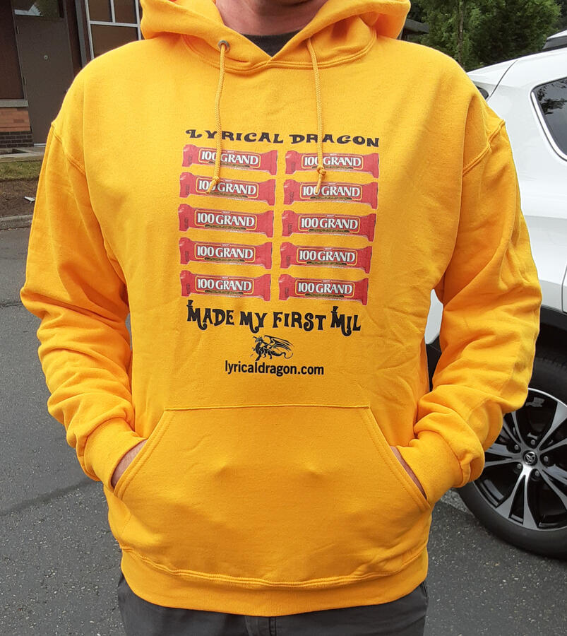 Super Fan wearing Lyrical Dragon 1st Mil Hoodie
